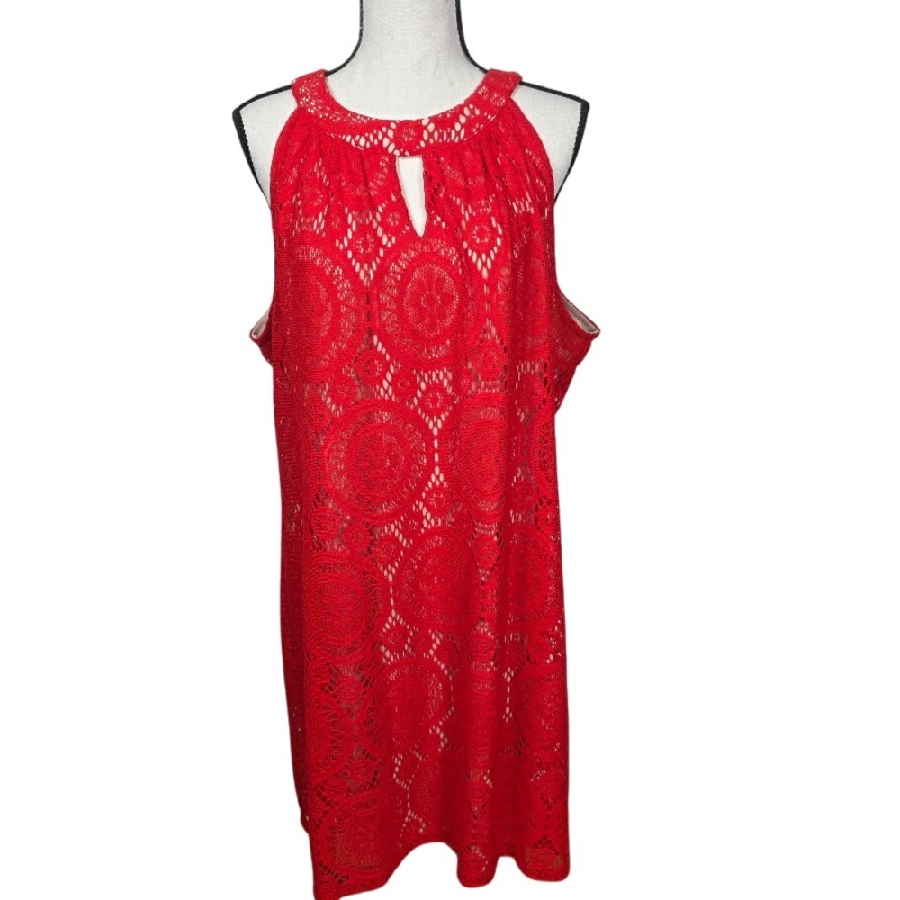 Tacera Holiday Dress Women XL Red Lace Halter Keyhole Cocktail Party Holiday